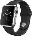 Apple - Geek Squad Certified Refurbished Apple Watch™ 38mm Stainless Steel Case - Black Sports Band