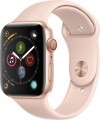 Apple - Geek Squad Certified Refurbished Apple Watch Series 4 (GPS + Cellular) 44mm Gold Aluminum Case with Pink Sand Sport Band - Gold Aluminum