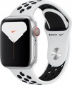 Apple - Apple Watch Nike Series 5 (GPS + Cellular) 40mm Silver Aluminum Case with Pure Platinum/Black Nike Sport Band - Silver Aluminum