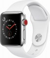 Apple - Apple Watch Series 3 (GPS + Cellular), 38mm Stainless Steel Case with Soft White Sport Band - Stainless Steel