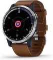 Garmin - Legacy Hero Series First Avenger Smartwatch 45mm Fiber-Reinforced Polymer - Midnight Blue With Brown Leather Band